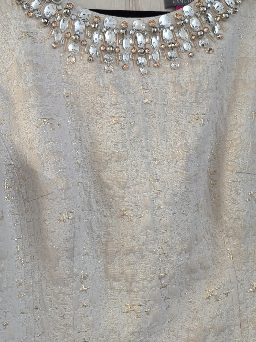 Vince Camuto Strapless Textured Cocktail Dress with Beaded Neckline - Picture 3 of 6